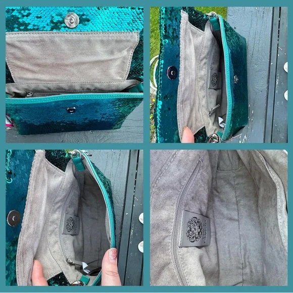 Vince Camuto sequin shoulder bag- Livy-Quetzal Teal NWT $158 Emerald Blue-Green - Picture 4 of 14